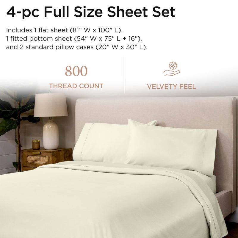 Threadmill Luxury 800 Thread Count Full Size 100% Cotton Sheets - Ivory Sateen Weave Bed-Sheets, Better Than Egyptian Cotton, 4 Pc Solid Bed Set, Fits 16" Deep Pocket - Image 2
